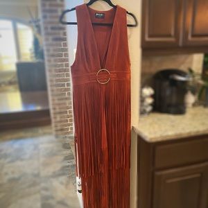 Nasty Gal Suede Burnt Orange Fringe Dress